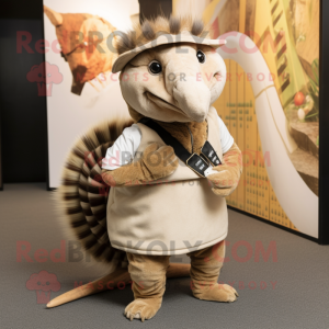Beige Armadillo mascot costume character dressed with a Vest and Bracelets