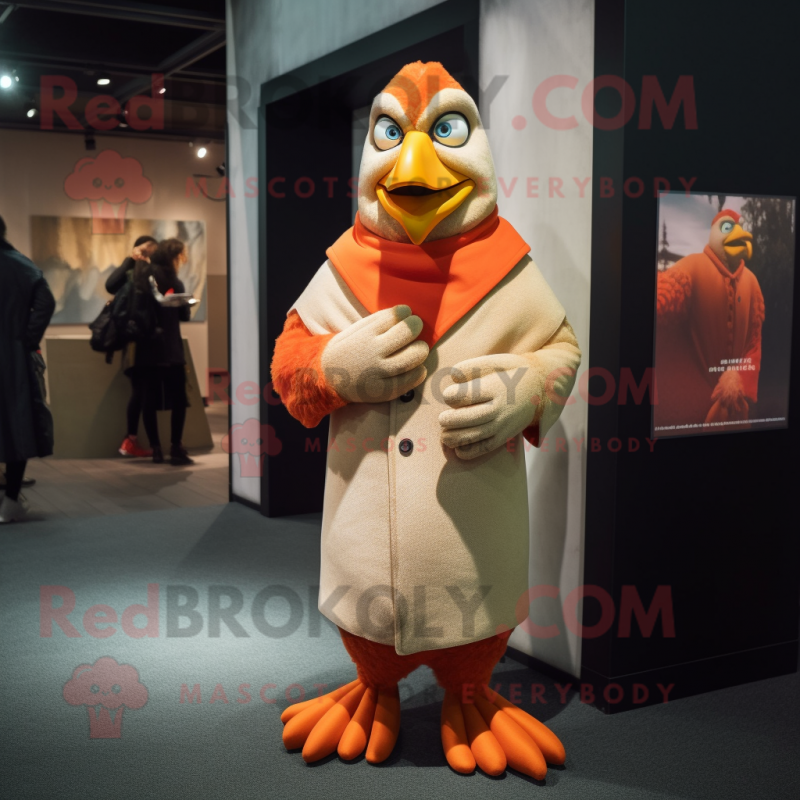 Peach Rooster mascot costume character dressed with a Turtleneck and Shawl pins