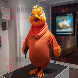 Peach Rooster mascot costume character dressed with a Turtleneck and Shawl pins