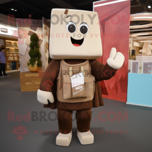 Beige Chocolate Bars mascot costume character dressed with a Sweatshirt and Backpacks