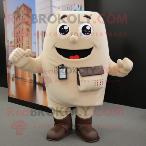 Beige Chocolate Bars mascot costume character dressed with a Sweatshirt and Backpacks