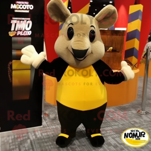 Yellow Armadillo mascot costume character dressed with a Tuxedo and Mittens