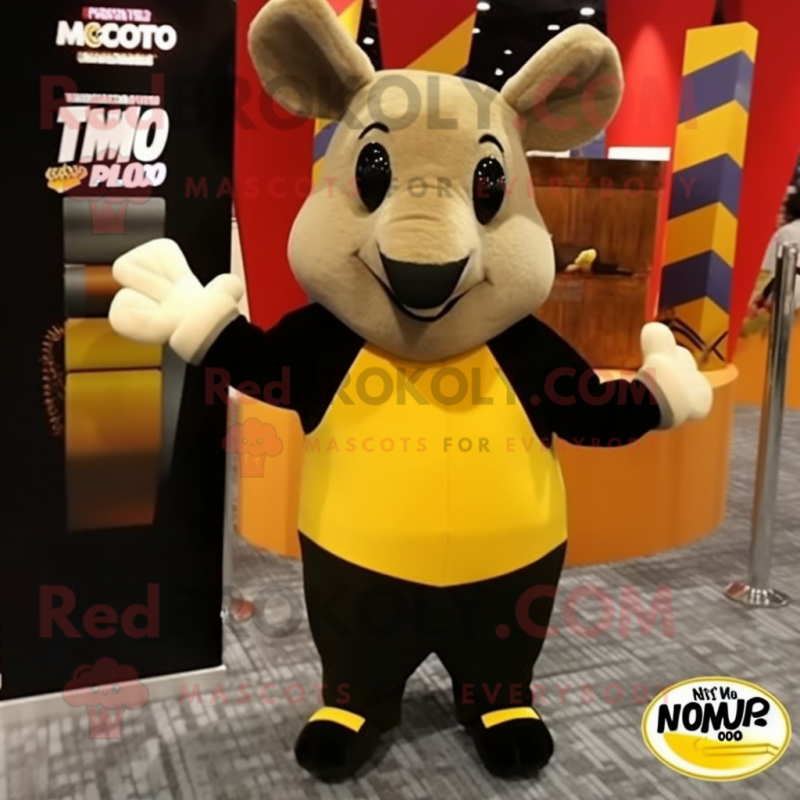 Yellow Armadillo mascot costume character dressed with a Tuxedo and Mittens