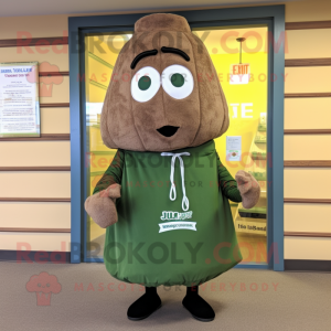 Olive Jambalaya mascot costume character dressed with a Coat and Shoe laces
