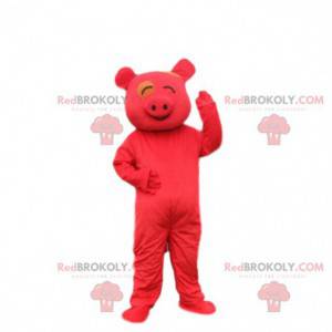 Costume cochon rouge, mascotte cochon, déguisement d'Asie -