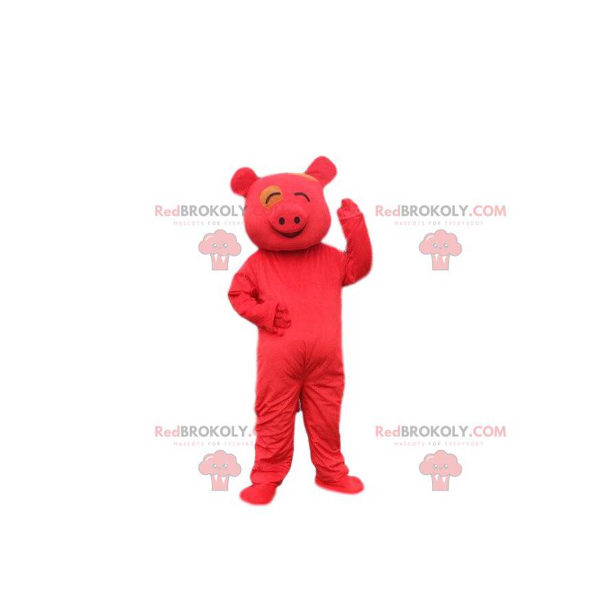 Costume cochon rouge, mascotte cochon, déguisement d'Asie -