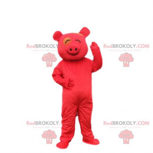 Rotes Schweinekostüm, Schweinemaskottchen, asiatisches Kostüm -