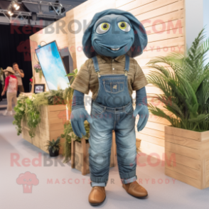 nan Trilobite mascot costume character dressed with a Boyfriend Jeans and Suspenders