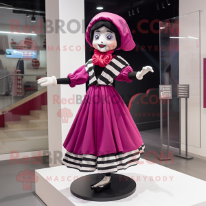 Magenta Mime mascot costume character dressed with a Pleated Skirt and Scarves