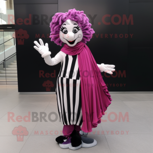 Magenta Mime mascot costume character dressed with a Pleated Skirt and Scarves