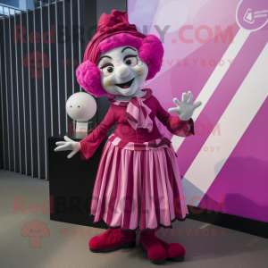 Magenta Mime mascot costume character dressed with a Pleated Skirt and Scarves