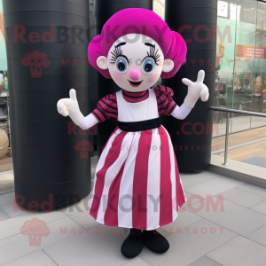 Magenta Mime mascot costume character dressed with a Pleated Skirt and Scarves