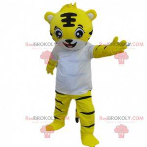 Fato de tigre, mascote de tigre amarelo, fantasia de felino -