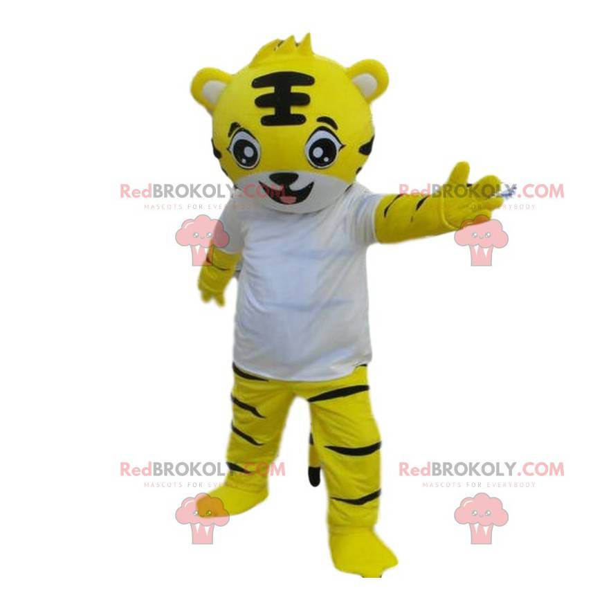 Fato de tigre, mascote de tigre amarelo, fantasia de felino -