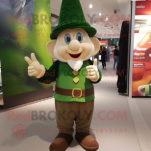 Olive Leprechaun Hat mascot costume character dressed with a Long Sleeve Tee and Caps