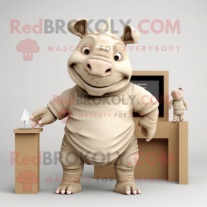 Beige Rhinoceros mascot costume character dressed with a Romper and Cummerbunds