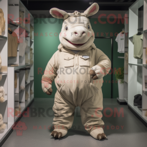 Beige Rhinoceros mascot costume character dressed with a Romper and Cummerbunds