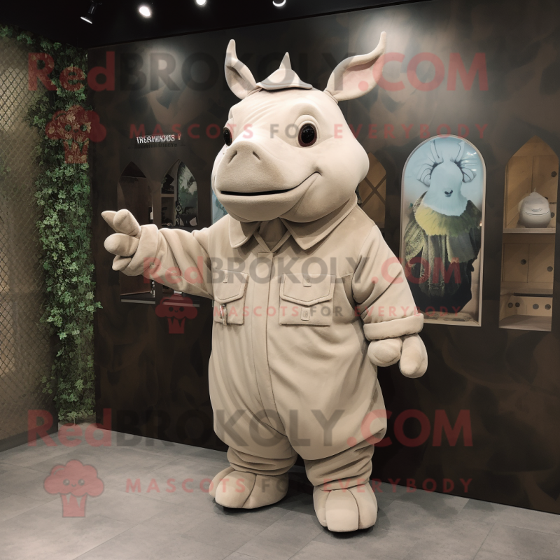 Beige Rhinoceros mascot costume character dressed with a Romper and Cummerbunds