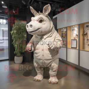 Beige Rhinoceros mascot costume character dressed with a Romper and Cummerbunds