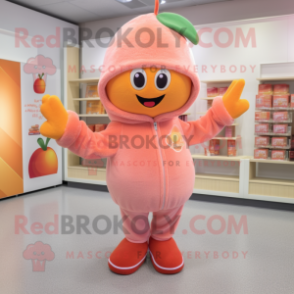 Peach But mascot costume character dressed with a Sweatshirt and Beanies