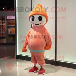 Peach But mascot costume character dressed with a Sweatshirt and Beanies