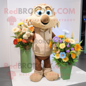 Tan Bouquet Of Flowers mascot costume character dressed with a Sweater and Watches