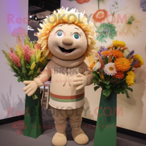 Tan Bouquet Of Flowers mascot costume character dressed with a Sweater and Watches