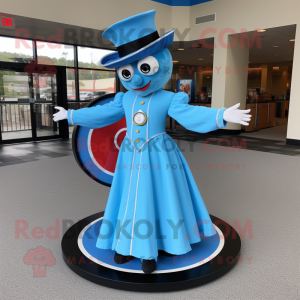 Sky Blue Ring Master mascot costume character dressed with a Circle Skirt and Belts