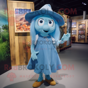 Cyan Witch mascot costume character dressed with a Denim Shorts and Cummerbunds