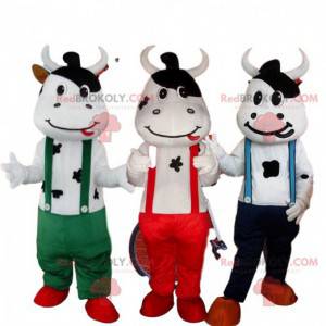 3 cow mascots, cow costumes, farm mascot - Redbrokoly.com