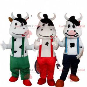 3 mascotes de vaca, fantasias de vaca, mascote de fazenda -