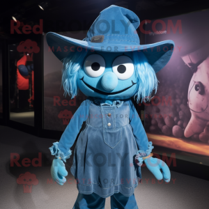 Cyan Witch mascot costume character dressed with a Denim Shorts and Cummerbunds