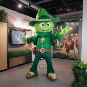 Forest Green Pendant mascot costume character dressed with a Flare Jeans and Belts