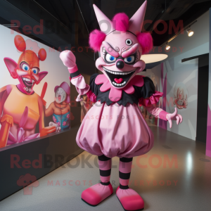 Pink Evil Clown mascot costume character dressed with a Mini Dress and Bow ties