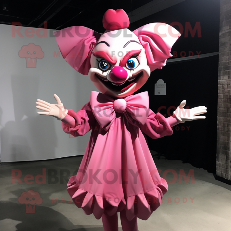 Pink Evil Clown mascot costume character dressed with a Mini Dress and Bow ties