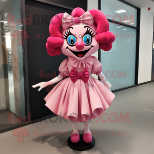 Pink Evil Clown mascot costume character dressed with a Mini Dress and Bow ties