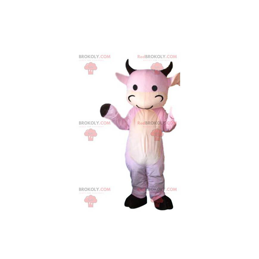 Różowy kostium krowy, kostium farmy, różowa maskotka -