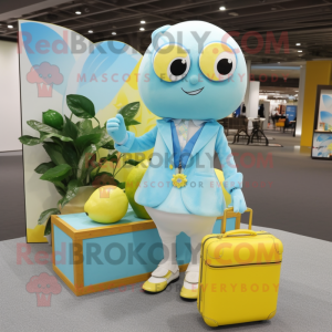 Sky Blue Lemon mascot costume character dressed with a Blouse and Briefcases