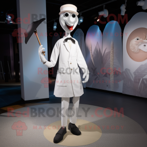 White Stilt Walker mascot costume character dressed with a Poplin Shirt and Lapel pins