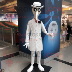 White Stilt Walker mascot costume character dressed with a Poplin Shirt and Lapel pins