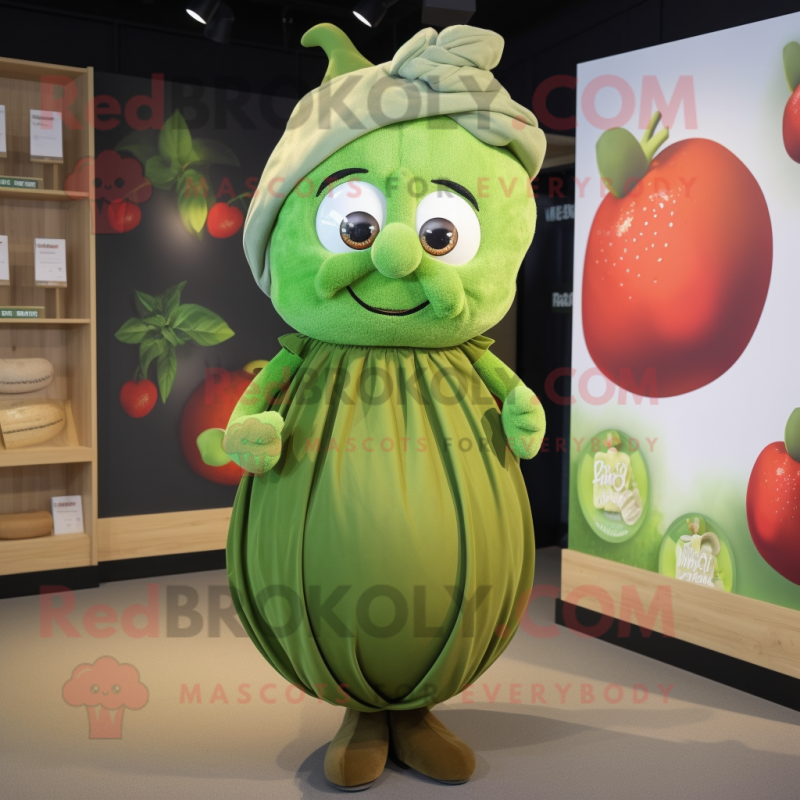 Olive Apple mascot costume character dressed with a Pleated Skirt and Headbands