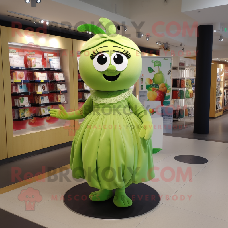 Olive Apple mascot costume character dressed with a Pleated Skirt and Headbands Olive Apple mascot costume character dressed with a Pleated Skirt and Headbands