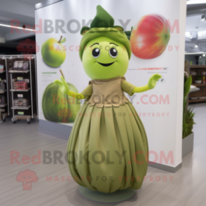 Olive Apple mascot costume character dressed with a Pleated Skirt and Headbands