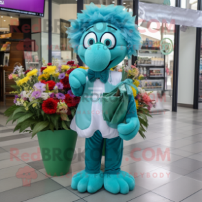 Teal Bouquet Of Flowers mascot costume character dressed with a Blouse and Wallets