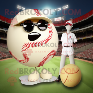 Cream Baseball Ball mascot costume character dressed with a Bikini and Earrings