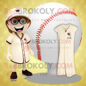 Cream Baseball Ball mascot costume character dressed with a Bikini and Earrings