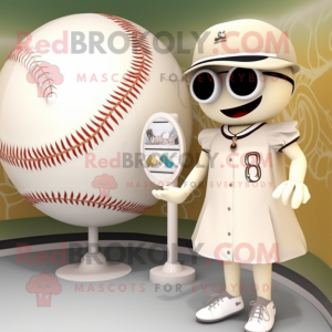 Cream Baseball Ball mascot costume character dressed with a Bikini and Earrings