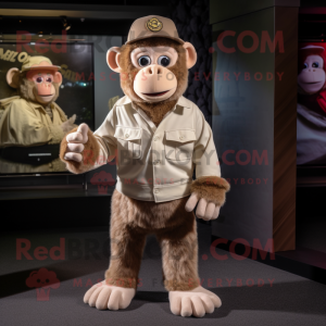 Beige Monkey mascot costume character dressed with a Dress Pants and Beanies