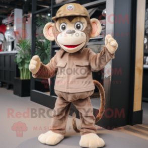 Beige Monkey mascot costume character dressed with a Dress Pants and Beanies