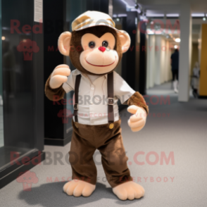 Beige Monkey mascot costume character dressed with a Dress Pants and Beanies